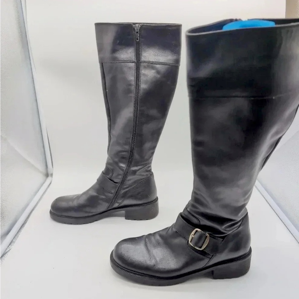 J Crew Black Genuine Leather Knee-High Boots with Buckle